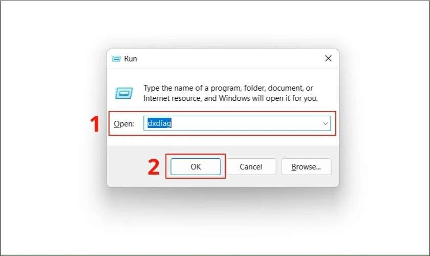 hộp thoại Run để kiểm tra thông số RAM laptop