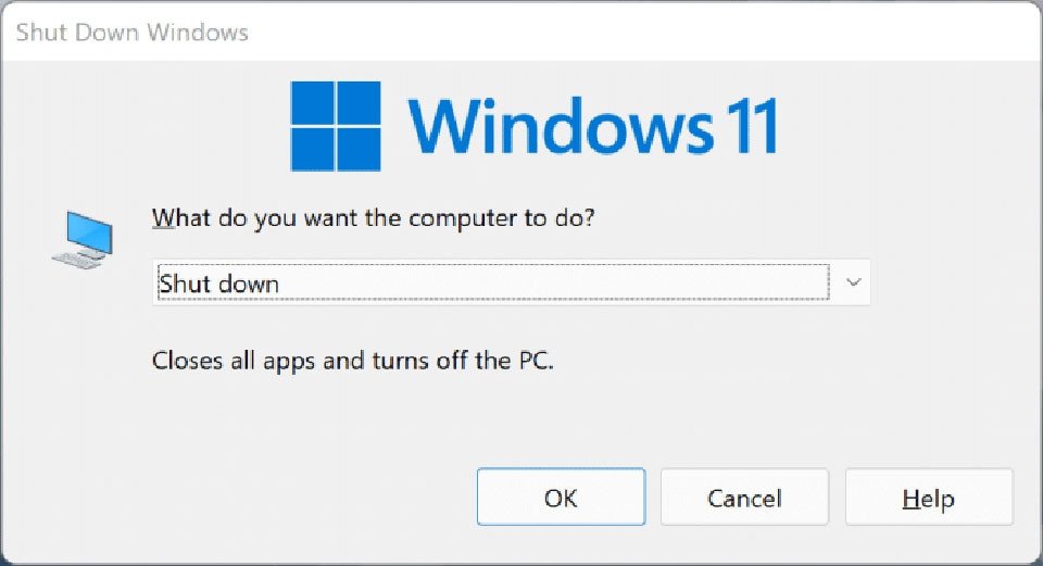 Hộp thoại Shut Down Windows với lựa chọn tắt máy