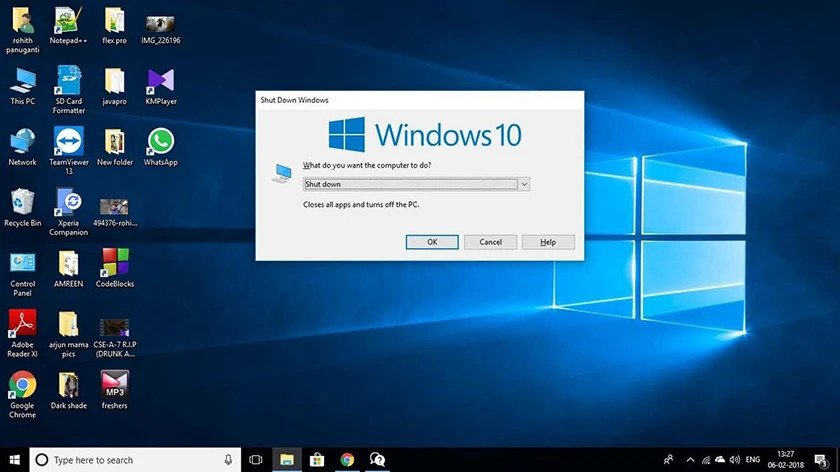 Hộp thoại tắt máy khi sử dụng Alt F4 trên laptop HP