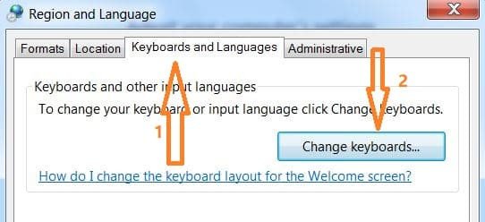 Hộp thoại Text Services and Input Languages trong Windows 7 để thay đổi bàn phím và ngôn ngữ