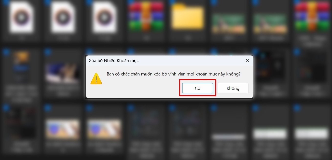 Hộp thoại xác nhận xoá vĩnh viễn tệp trên laptop