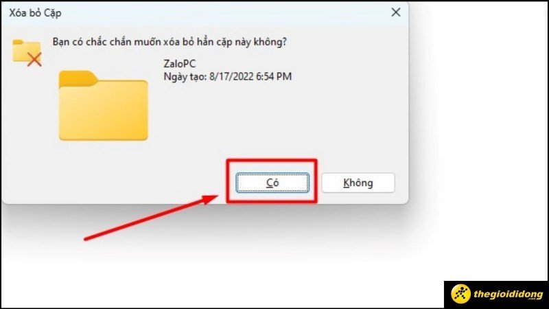 Hộp thoại xác nhận xóa vĩnh viễn thư mục ZaloPC khỏi laptop