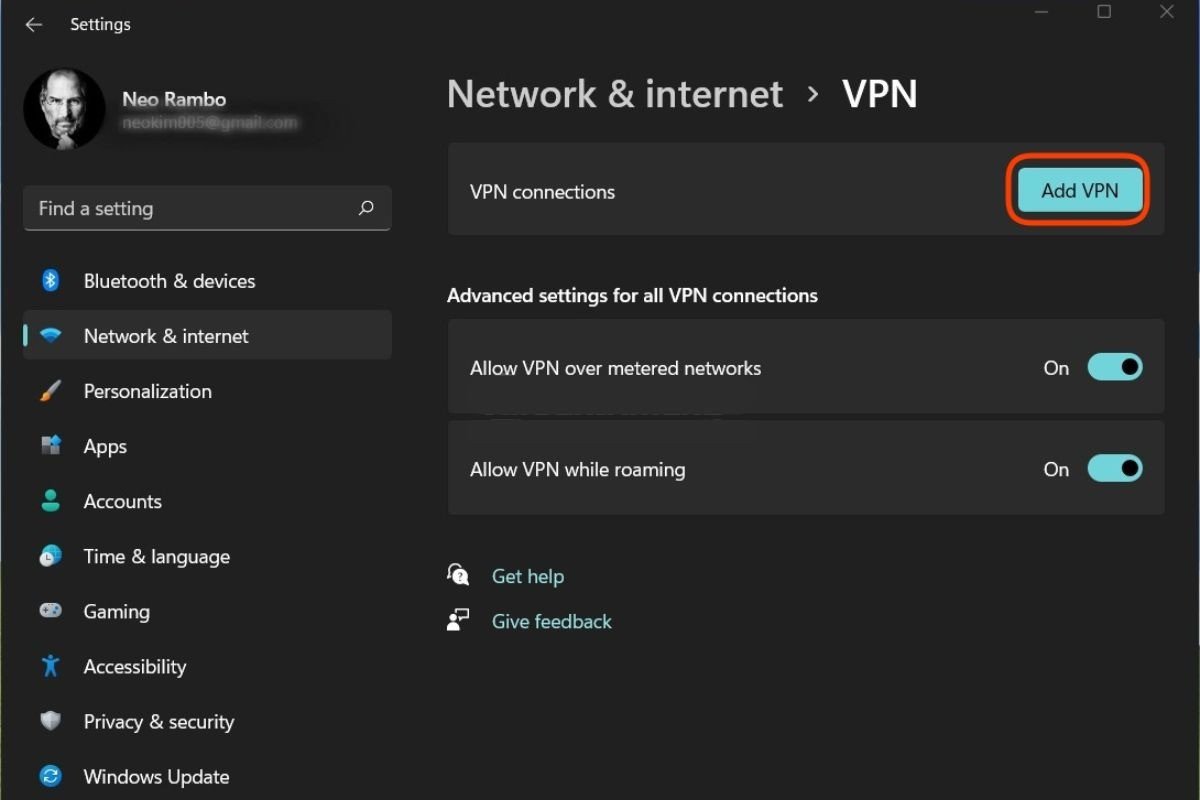 Hướng dẫn bước 4 thêm kết nối VPN mới trong cài đặt Windows, một phần của quá trình cấu hình VPN trực tiếp trên laptop.