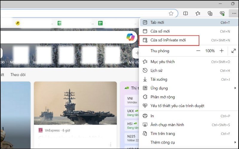 Hướng dẫn mở tab ẩn danh trên laptop bằng trình duyệt Microsoft Edge.