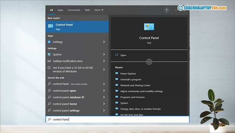 Hướng dẫn tìm kiếm Control Panel trên Windows 10 để cài đặt gập laptop không tắt máy