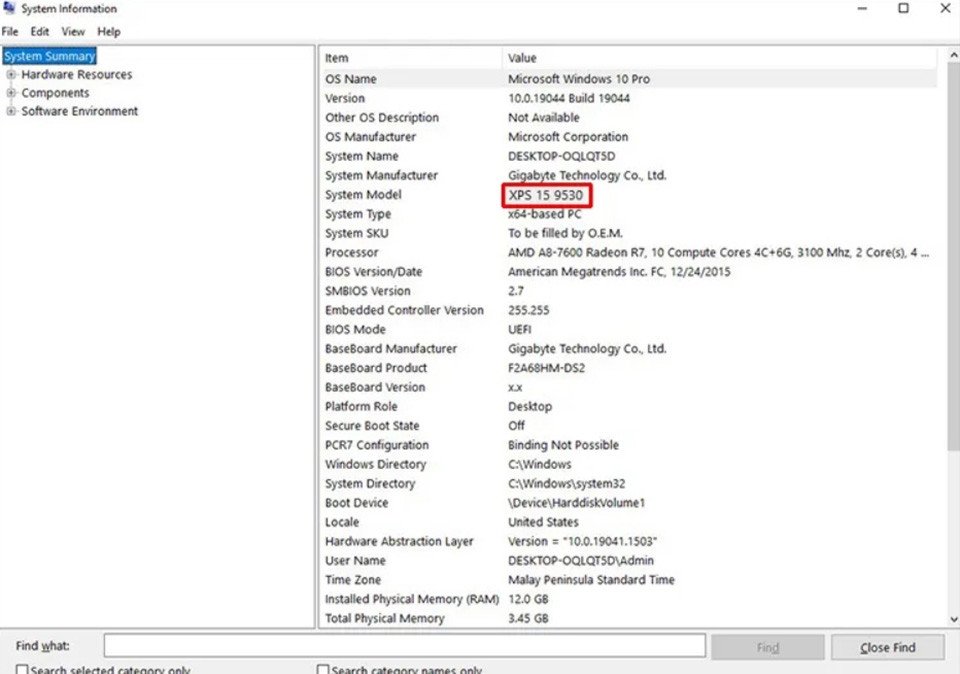 Hướng dẫn xem tên model laptop trên Windows