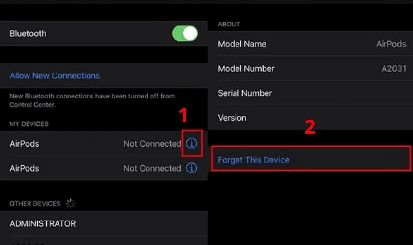Hủy ghép nối thiết bị Bluetooth trên iOS