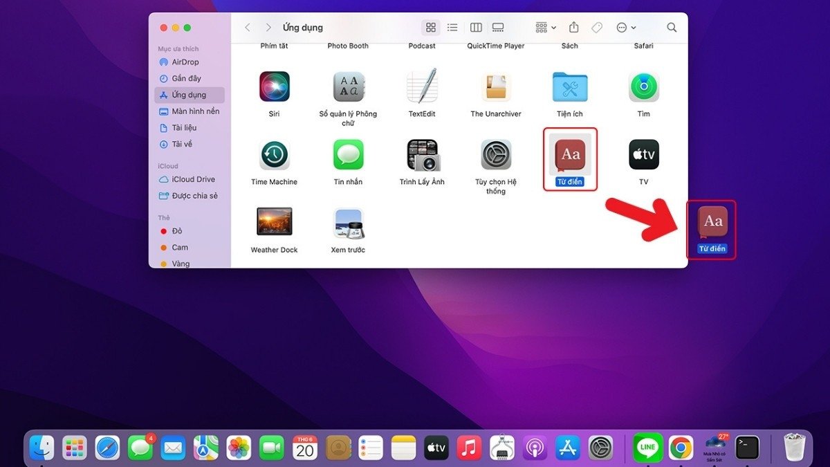 Kéo thả biểu tượng ứng dụng để đưa ra màn hình chính MacBook dễ dàng.