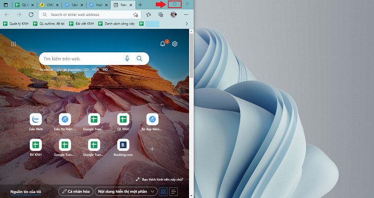 Kéo và điều chỉnh kích thước cửa sổ trước khi chia đôi màn hình laptop