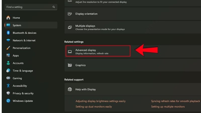 Kéo xuống và nhấn vào Advanced display