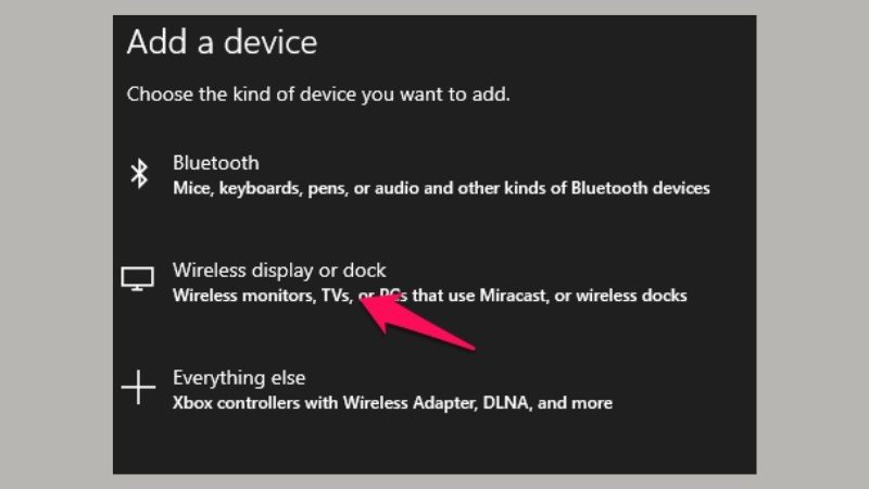Kết nối màn hình không dây qua Wireless display hoặc dock