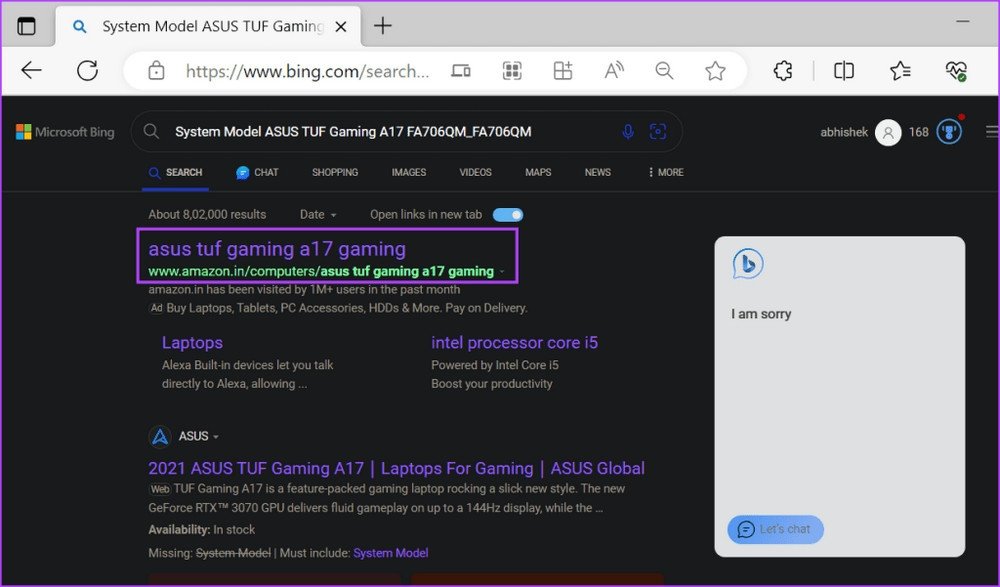 Kết quả tìm kiếm thông tin kiểu máy laptop trên trình duyệt web để tìm loại RAM