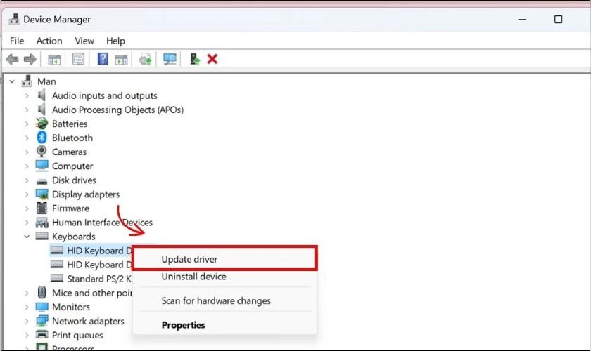 Khắc phục lỗi bàn phím laptop phản hồi chậm bằng cách cập nhật Driver bàn phím