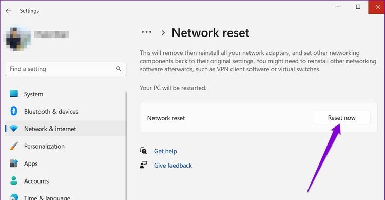 Khắc phục lỗi không hiện Wifi Win 11 - Reset cài đặt mạng trong Settings