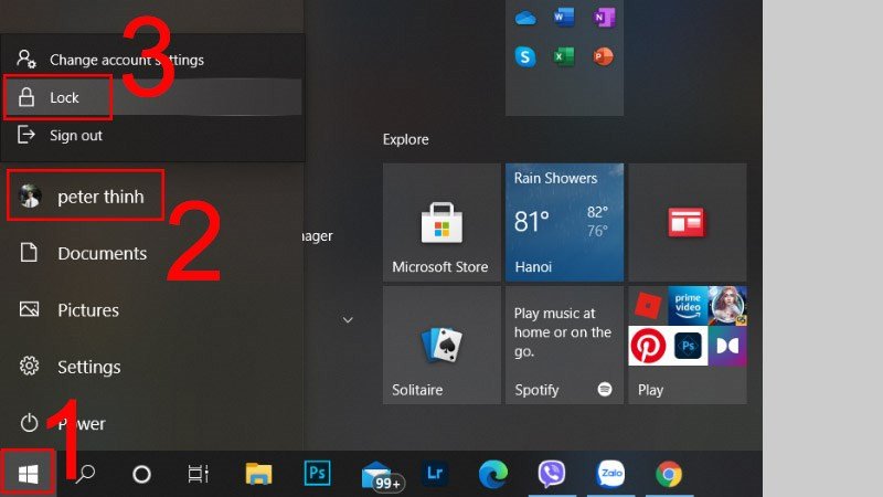 Khóa màn hình laptop tiện lợi từ Menu Start