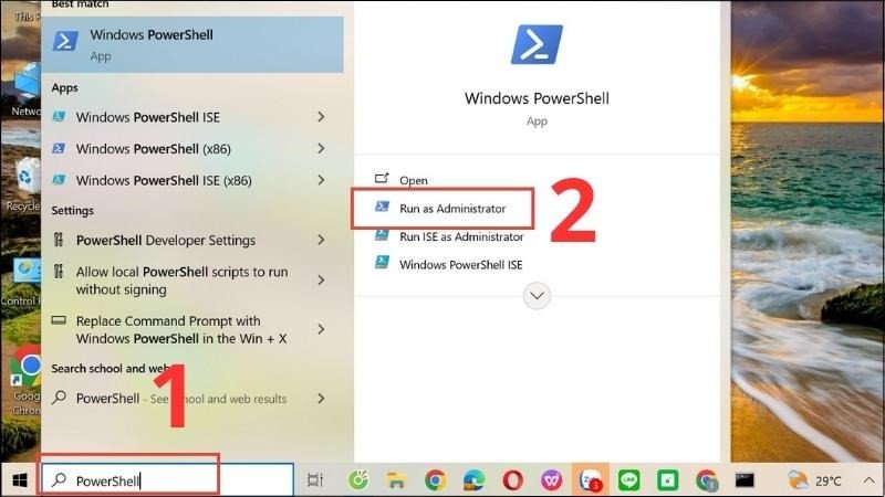 Khởi chạy PowerShell với quyền quản trị viên trên Windows