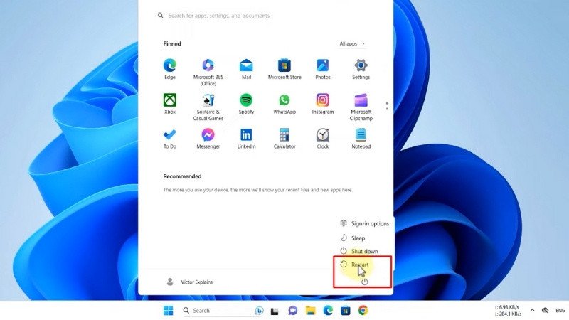 Khởi động lại laptop để áp dụng thay đổi cài đặt cảm ứng