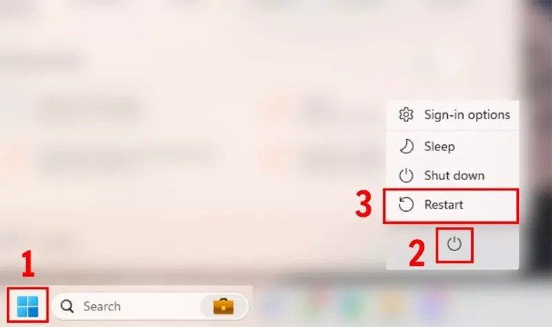 Khởi động lại laptop Dell từ màn hình desktop để sửa lỗi tạm thời