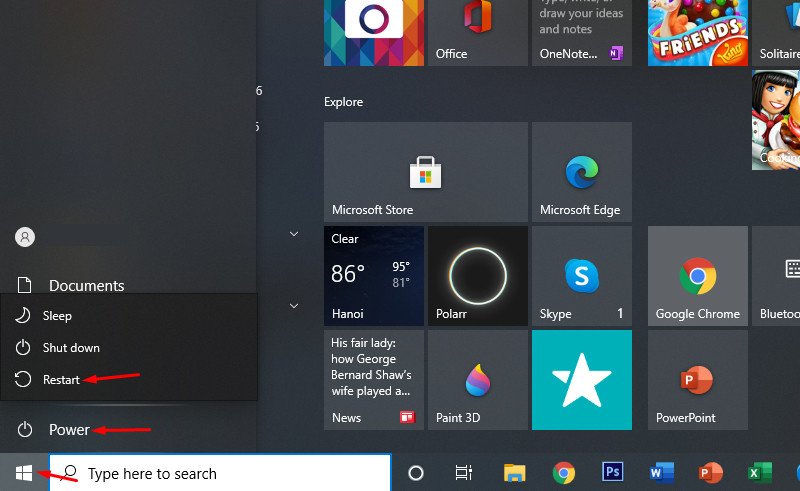 Khởi động lại laptop khi phím dấu cách bị lỗi