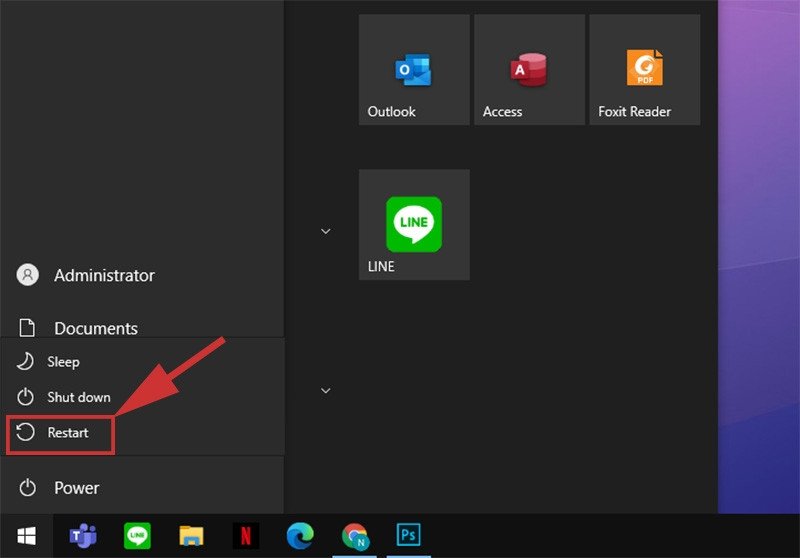 Khởi động lại laptop sau khi tắt card đồ họa