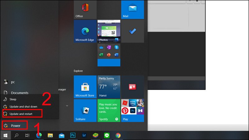 Khởi động lại laptop Windows để sửa lỗi kết nối wifi