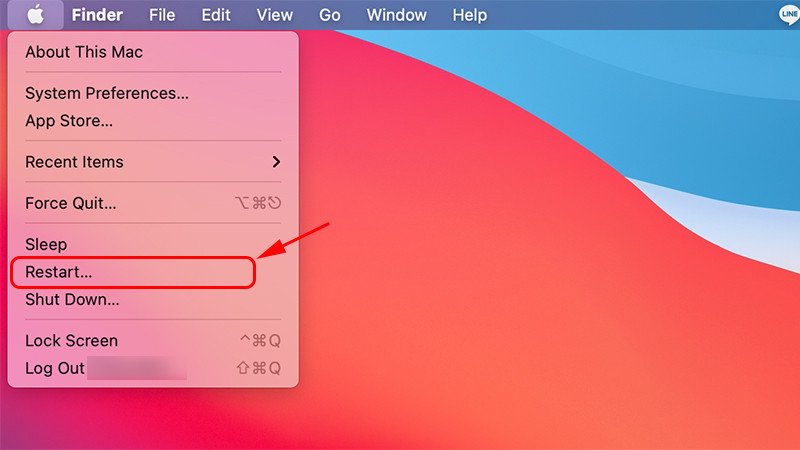 Khởi động lại MacBook để giải quyết tạm thời vấn đề laptop không vào wifi được