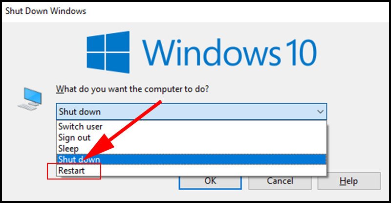 Khởi động lại máy bằng menu tắt máy khi âm thanh laptop bị nhỏ