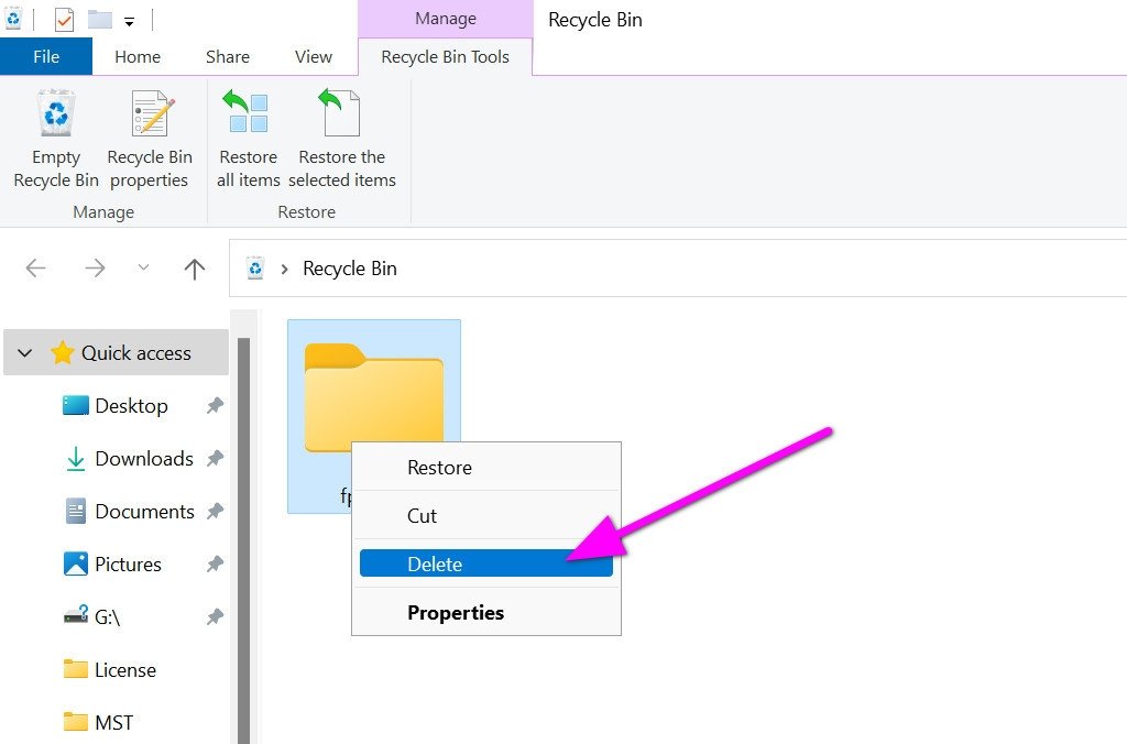 Khôi phục hoặc xóa vĩnh viễn thư mục đã xóa vào Recycle Bin