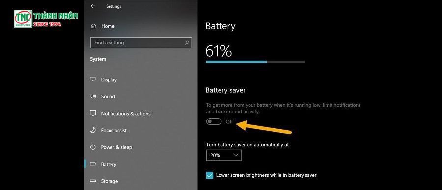 Kích hoạt Battery Saver giúp pin laptop mới dùng được lâu hơn và tiết kiệm năng lượng