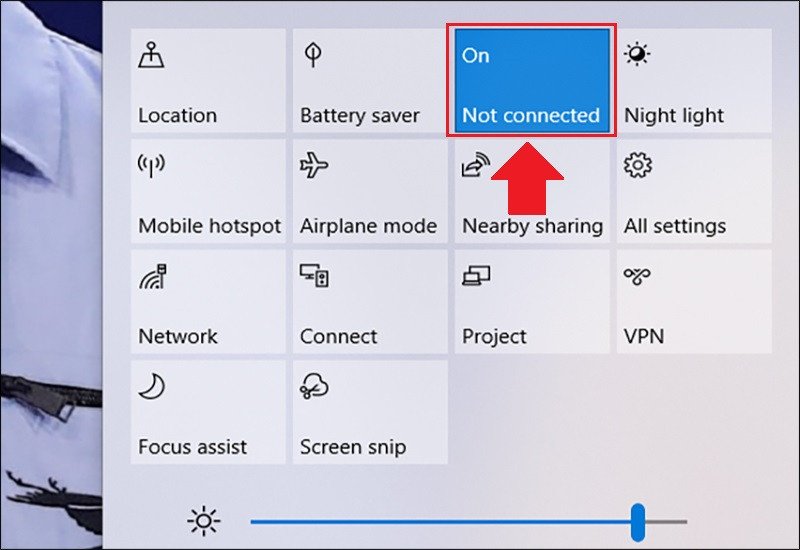 Kích hoạt Bluetooth cho laptop Windows 10 bằng cách nhấp vào biểu tượng trong Action Center