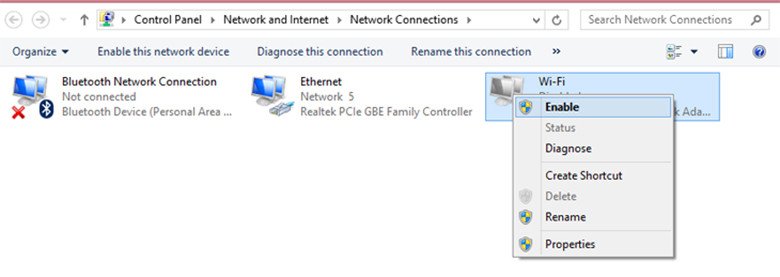 Kích hoạt card mạng wifi bị tắt