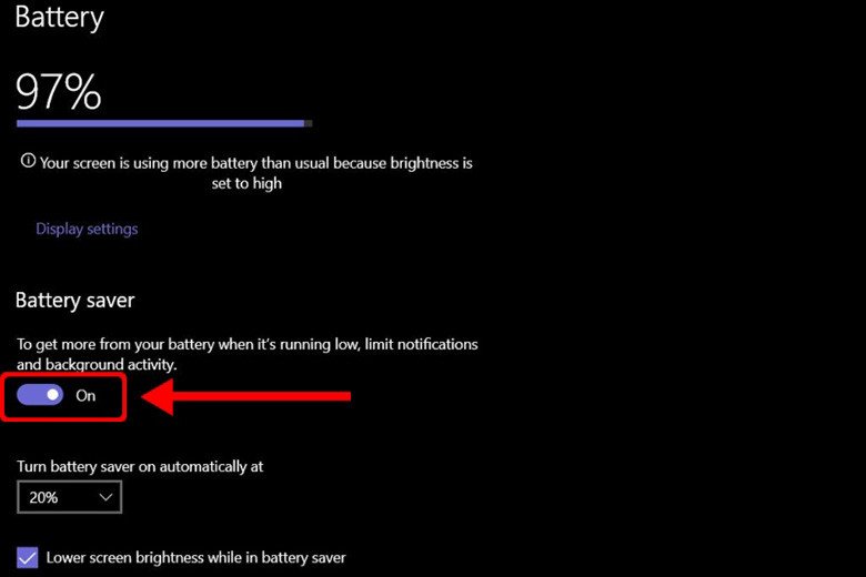 Kích hoạt chế độ tiết kiệm pin nhằm hạn chế ứng dụng chạy ngầm trên laptop