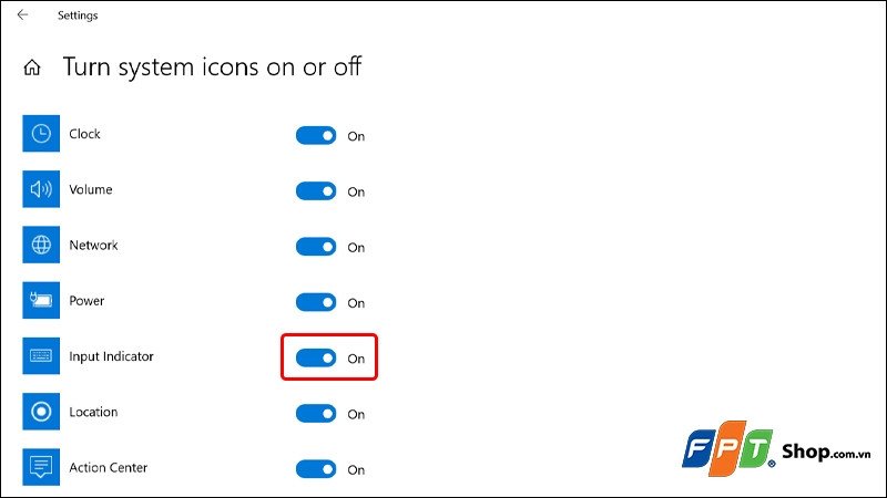 Kích hoạt Input Indicator trong cài đặt Taskbar để hiển thị IME