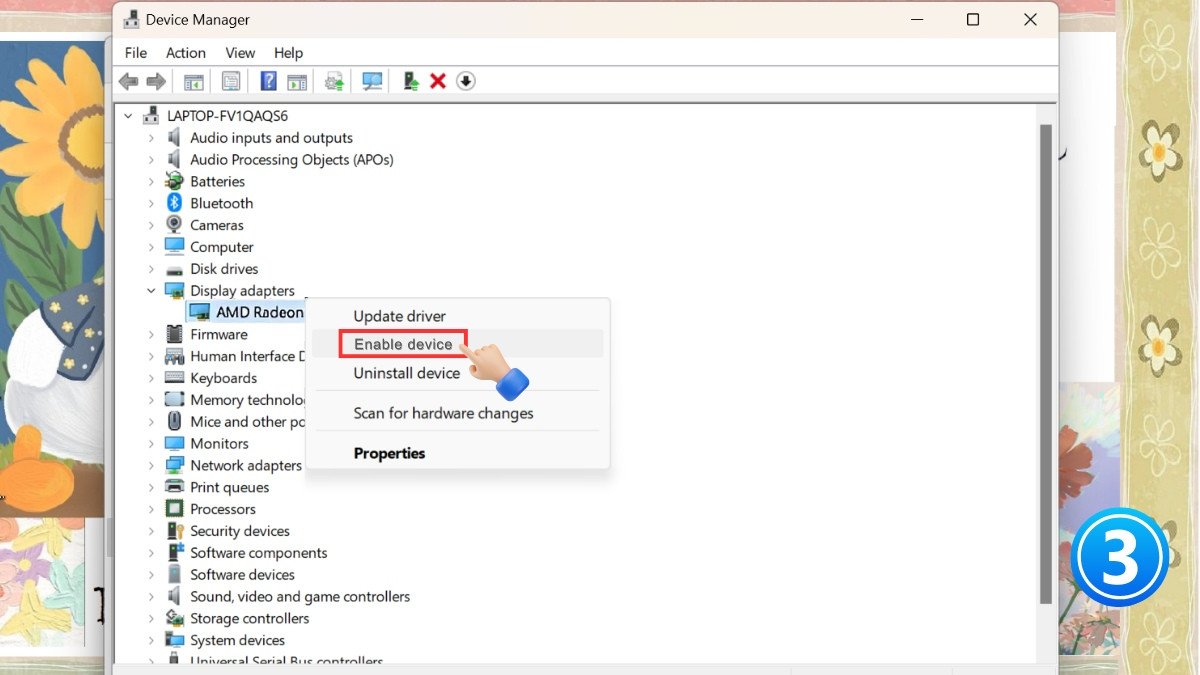 Kích hoạt lại card đồ họa rời sau khi vô hiệu hóa để reset