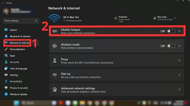 Kích hoạt Mobile Hotspot trên Windows 11 để phát Wi-Fi