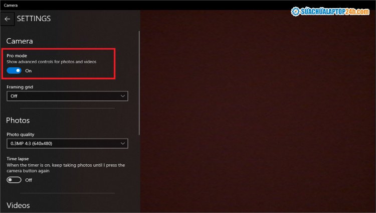 Kích hoạt Pro mode trong cài đặt ứng dụng Camera để chỉnh sửa chuyên sâu