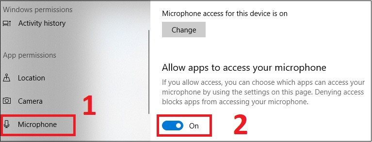 Kích hoạt quyền truy cập micro cho ứng dụng trên laptop