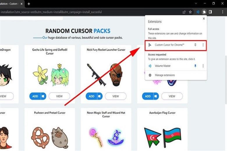 Kích hoạt tiện ích Custom Cursor để thay đổi con trỏ chuột trên Chrome