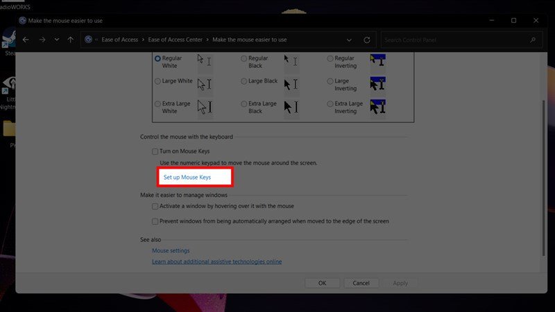 Kích hoạt tính năng Turn on Mouse Keys cho laptop