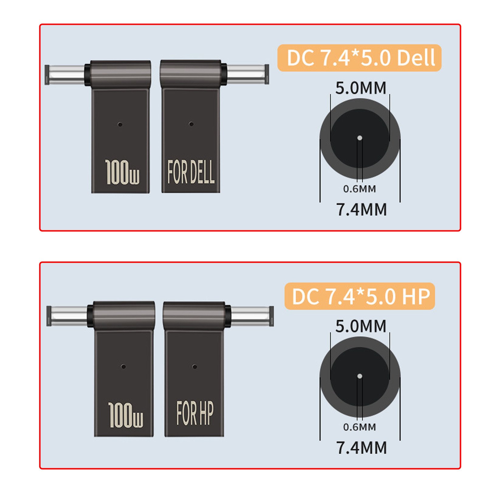 Kích thước chi tiết của đầu chuyển đổi USB Type C sang jack DC sạc laptop