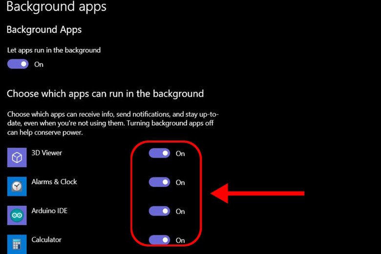 Kiểm soát và **tắt các ứng dụng chạy ngầm trên laptop** qua Windows Settings