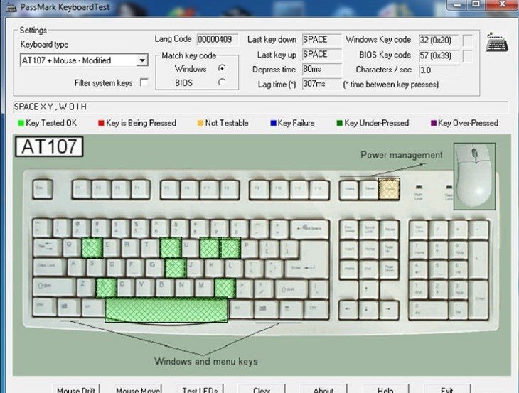 Kiểm tra bàn phím laptop bằng phần mềm Keyboardtest