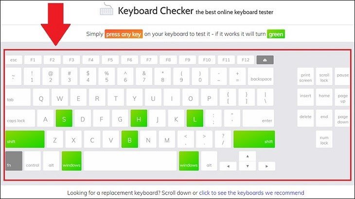 Kiểm tra bàn phím laptop bằng trang web Keyboard Checker