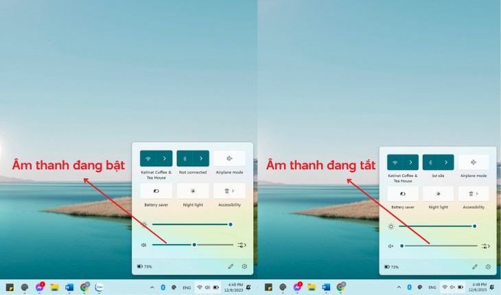 Kiểm tra biểu tượng âm lượng trên thanh Taskbar của laptop khi không có tiếng
