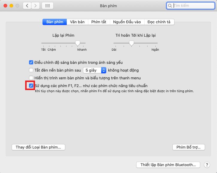 Kiểm tra cài đặt phím chức năng Fn trên MacBook để điều chỉnh độ sáng màn hình