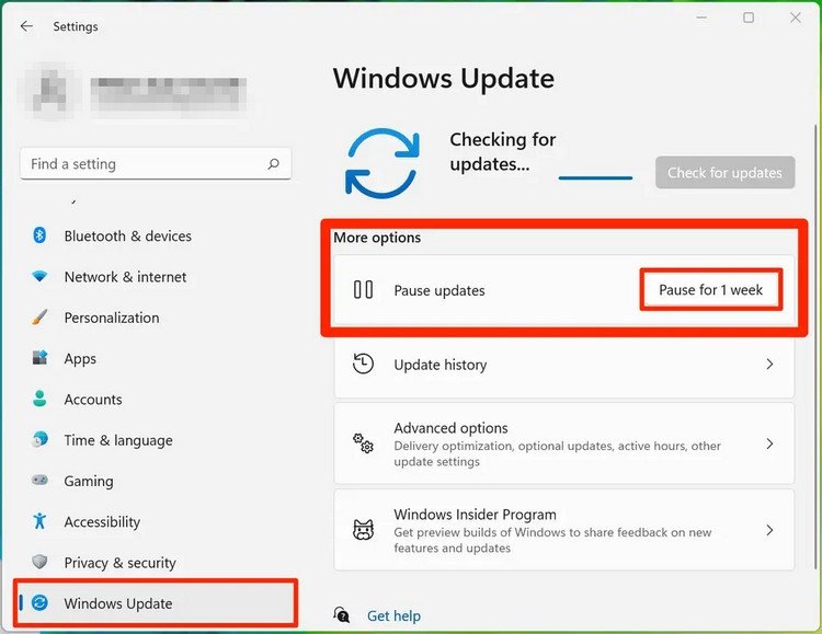 Kiểm tra cập nhật Windows 11 để khắc phục lỗi mất biểu tượng WiFi