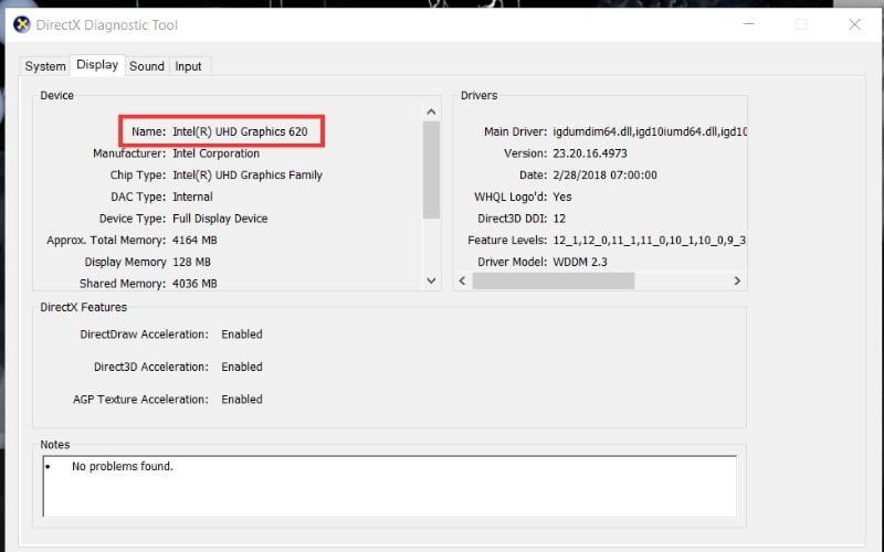 Kiểm tra card đồ họa laptop bằng dxdiag