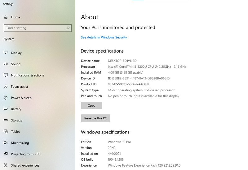 Kiểm tra cấu hình cơ bản của laptop qua Computer Properties trên Windows