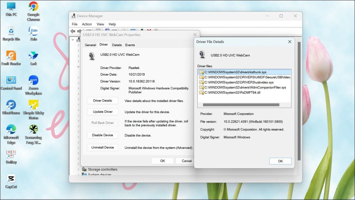 Kiểm tra chi tiết Driver Camera để xác định sự tương thích