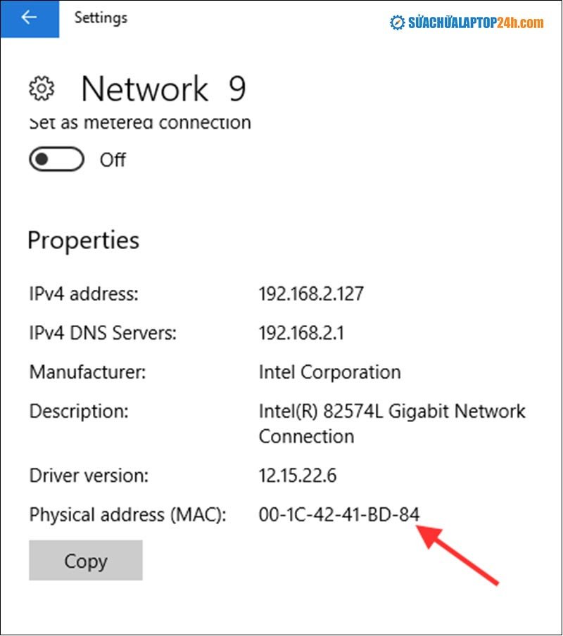 Kiểm tra địa chỉ MAC qua cài đặt mạng trên Windows
